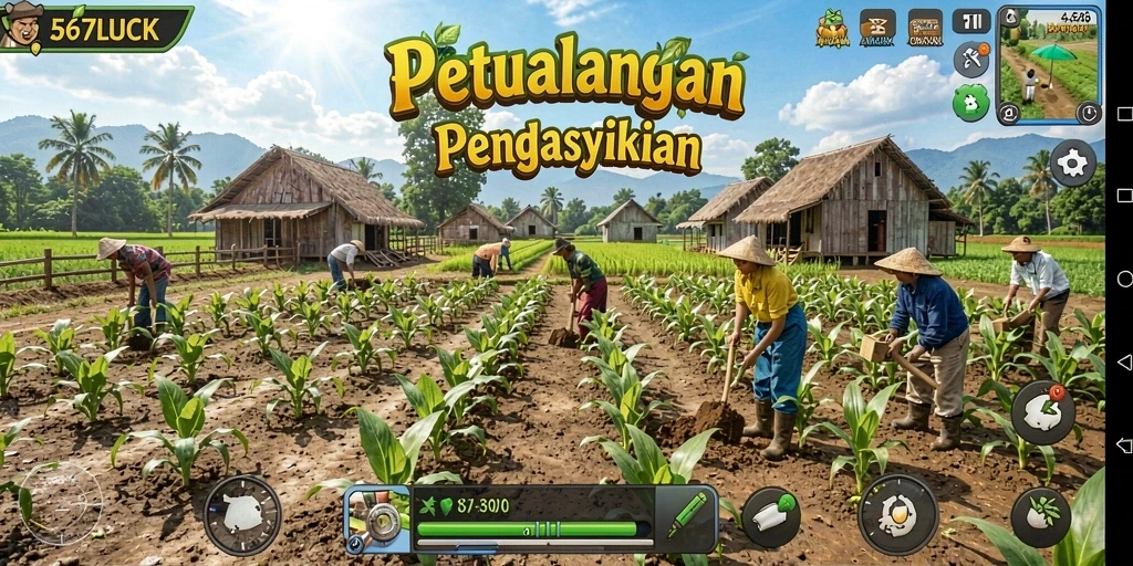 Screenshot gameplay Farming 567LUCK yang penuh warna dan interaktif.