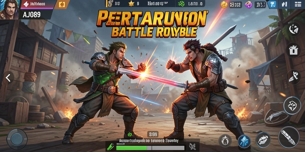 Screenshot utama AJO89 menampilkan intensitas pertempuran dalam game Battle Royale.
