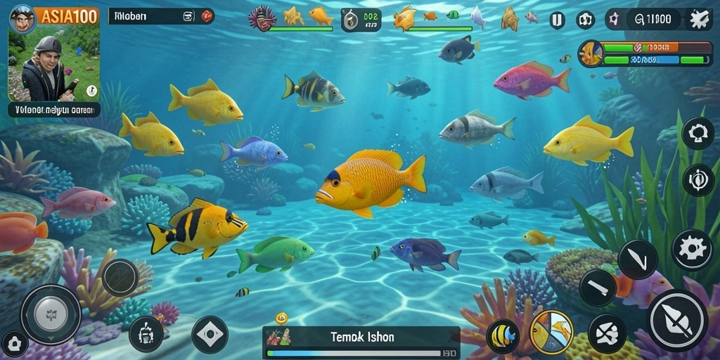 Screenshot gameplay ASIA100 menampilkan aksi tembak ikan yang seru.