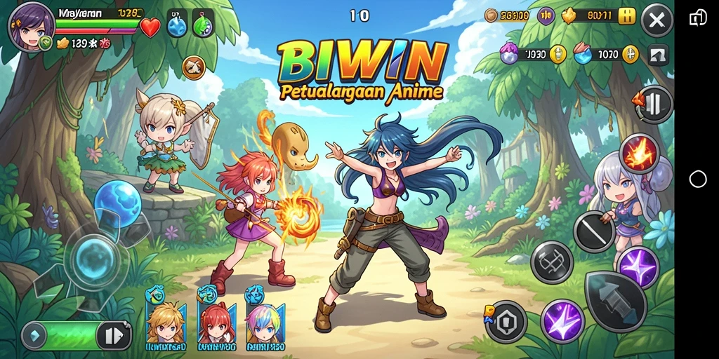 Tangkapan layar gameplay yang menarik dari BIWIN, menampilkan karakter Anime.