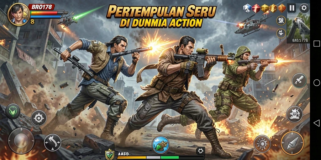 Screenshot utama BRO178 menampilkan aksi menegangkan dalam pertempuran.