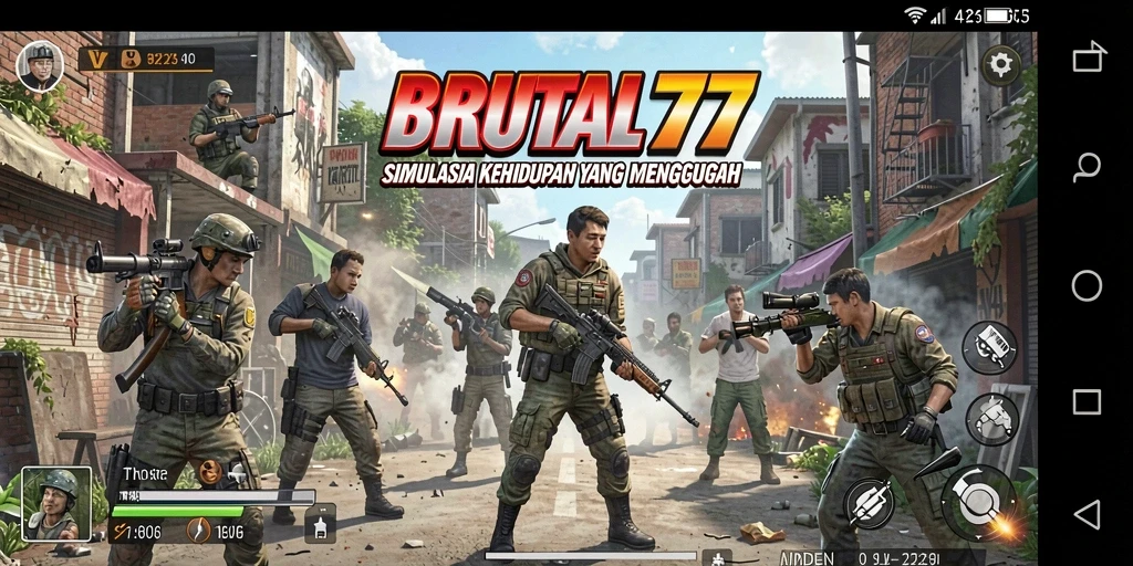 Tampilan gameplay BRUTAL77 yang mendeskripsikan simulasi kehidupan.