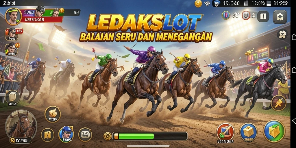 Screenshot LEDAKSLOT menampilkan aksi balapan yang mendebarkan.