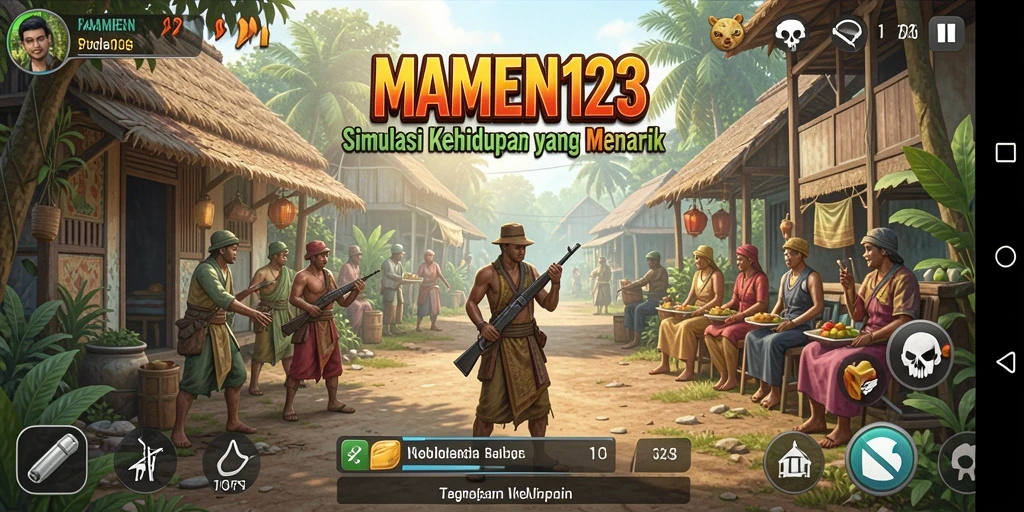 Tampilan gameplay MAMEN123 dengan interaksi sosial yang hidup.