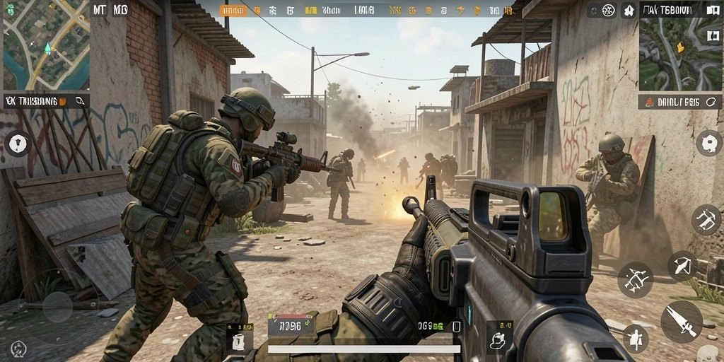Screenshot gameplay menampilkan aksi menembak dalam MT966.