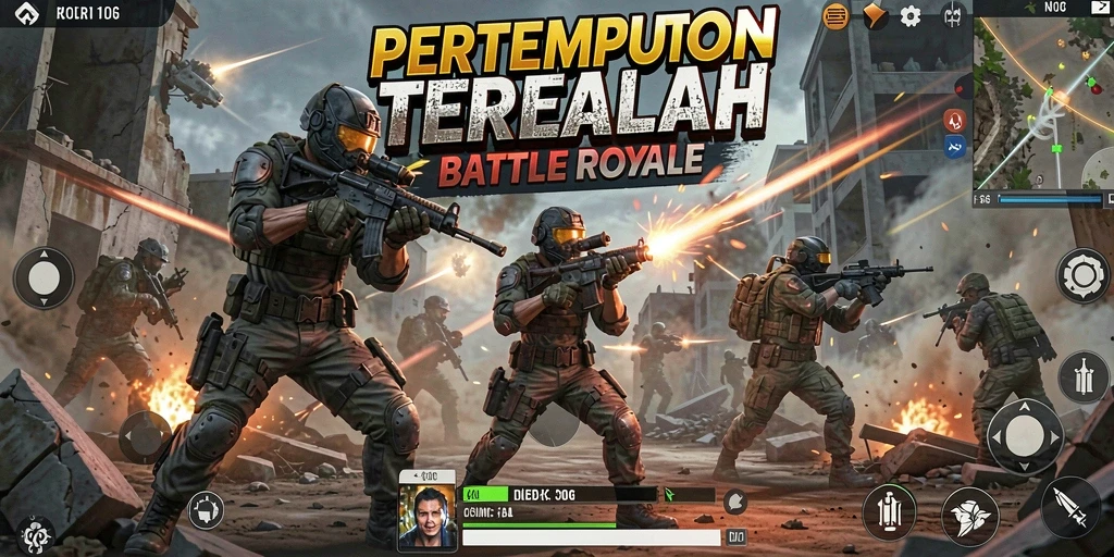Gameplay N06 menampilkan pertempuran seru di arena Battle Royale.