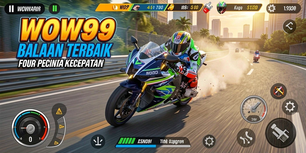 Screenshot utama WOW99 menampilkan aksi balapan motor yang mendebarkan.